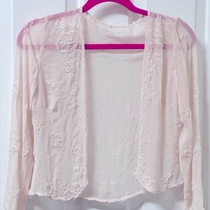 Ivory Silk Beaded Sheer Bolero Jacket Size S/M